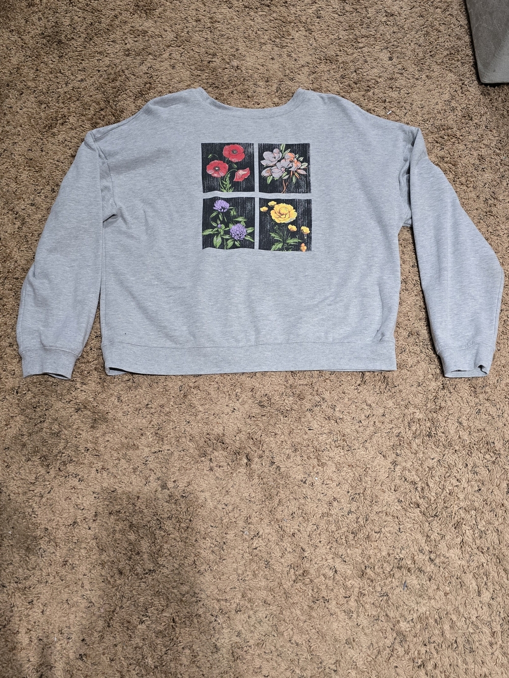 Rebellious One Gray Brushed Fleece Floral Print Pullover